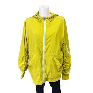 Free People‎ Run Wild Yellow Full Zip Hooded Jacket crochet oversized sz small
